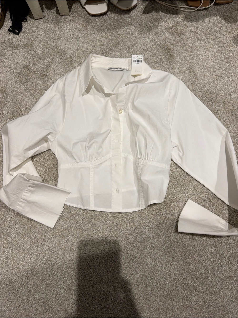 Abercrombie & Fitch White Cropped Button-Down Shirt